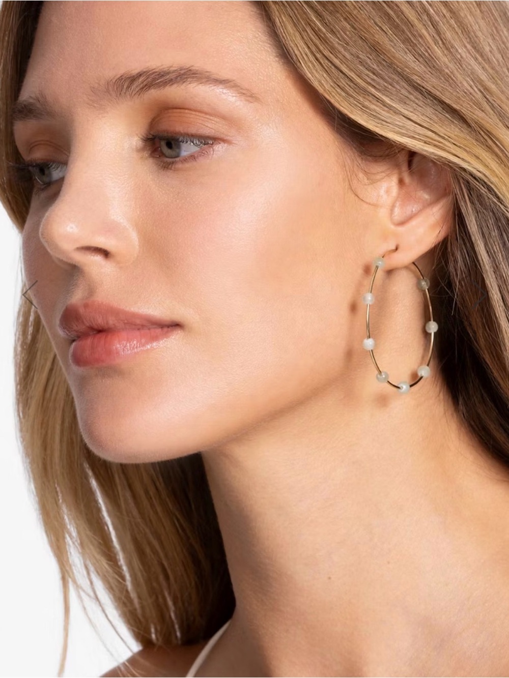 JOHNNY WAS Semi Precious Beaded Hoop Earrings Gold Tone NWT